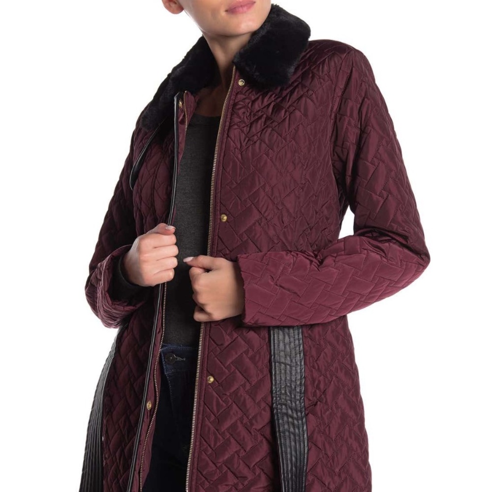 Cole Haan Faux Fur Trim Quilted Jacket